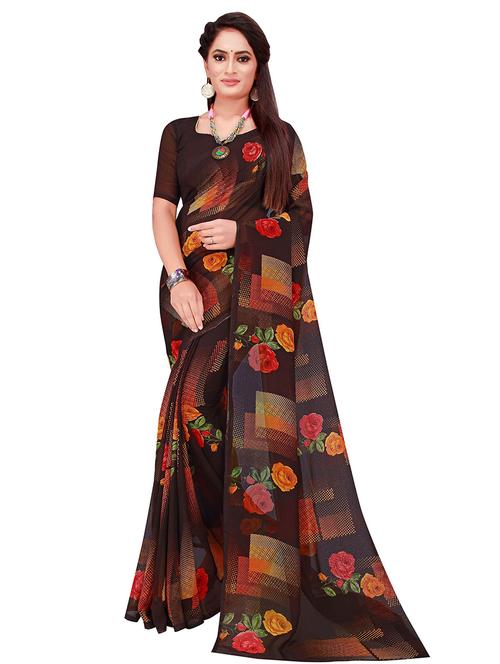 women's printed black colored saree with blouse - 19282287 -  Standard Image - 0