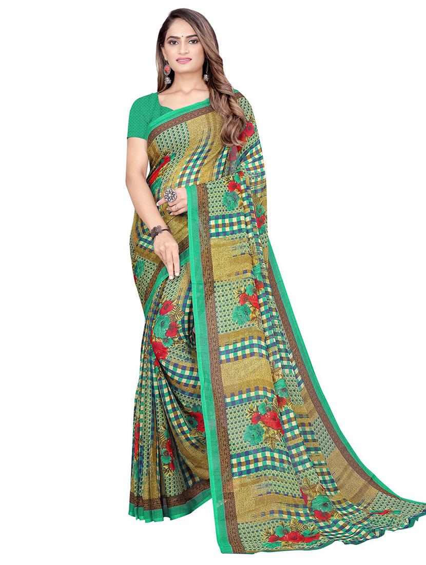 women's floral mint colored saree with blouse - 19283485 - Zoom Image - 0
