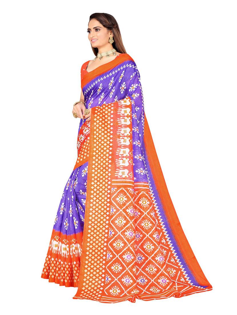 purple printed bollywood saree with blouse - 19283620 - Standard Image - 1