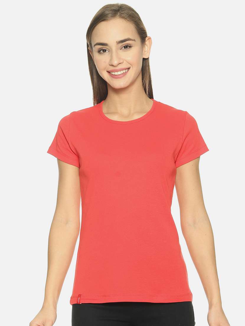 pink cotton blend regular tshirt