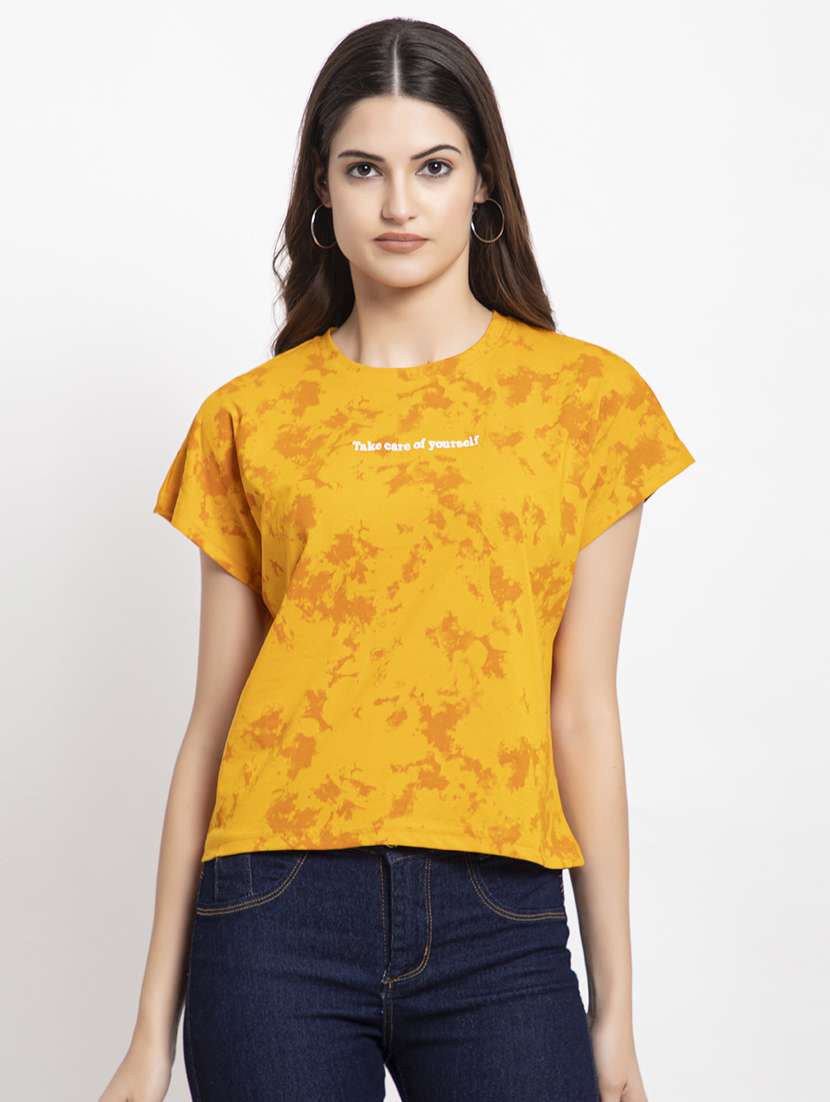 yellow cotton blend regular tshirt
