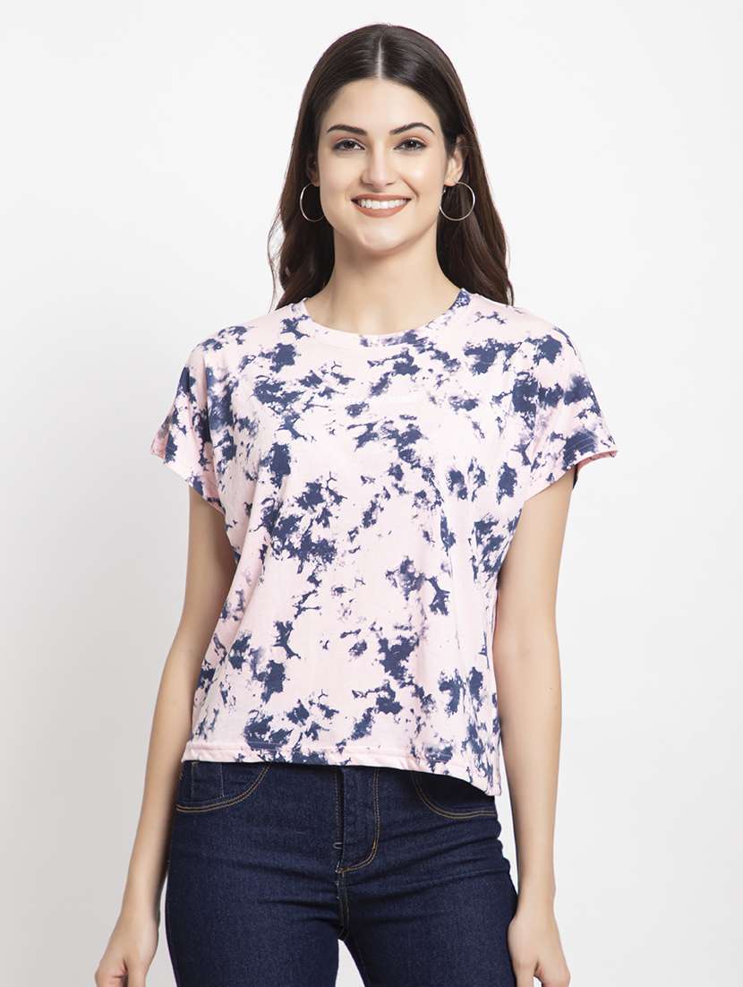 pink cotton blend regular tshirt