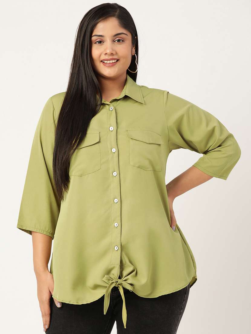 green solid shirt