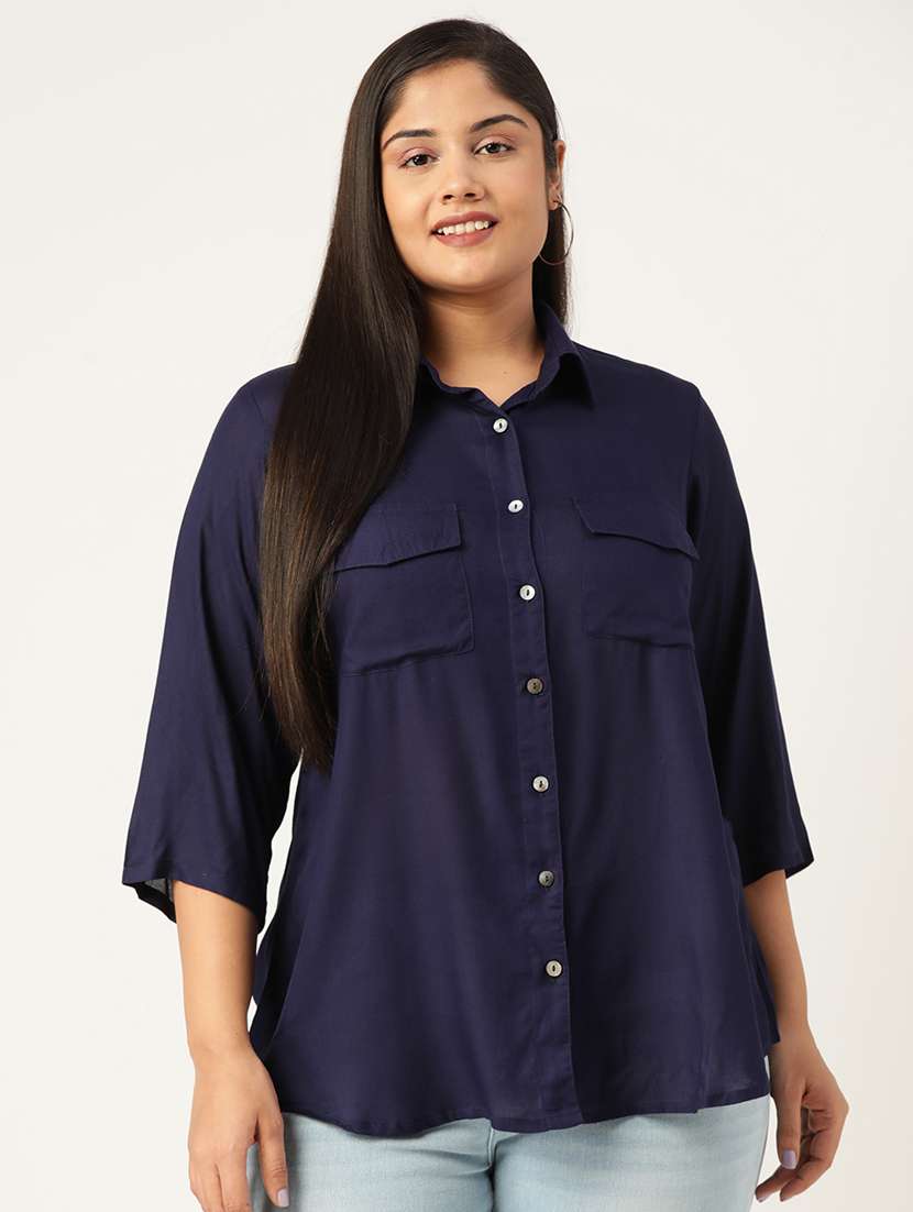 navy blue solid shirt