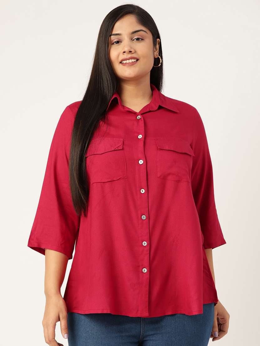 maroon solid shirt - 19286299 -  Zoom Image - 0