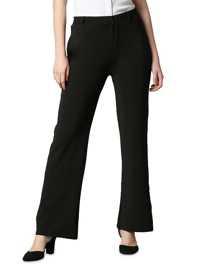black solid flat front trousers
