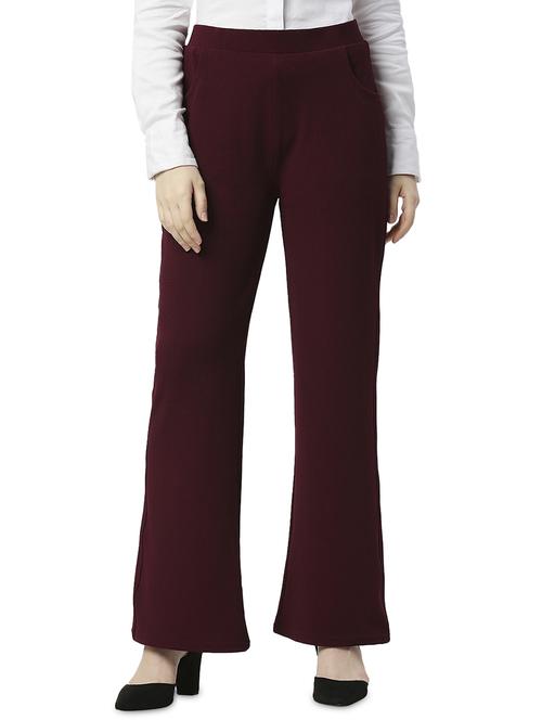 red solid flat front trousers - 19286511 - Standard Image - 0