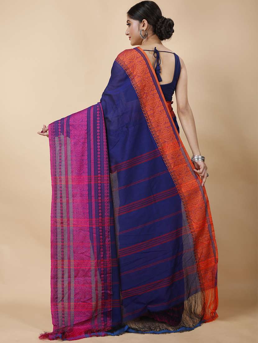 women's self design navy blue colored saree with blouse - 19287286 - Standard Image - 1