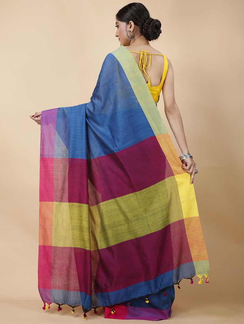 women solid handloom saree with blouse - 19287320 - Standard Image - 1