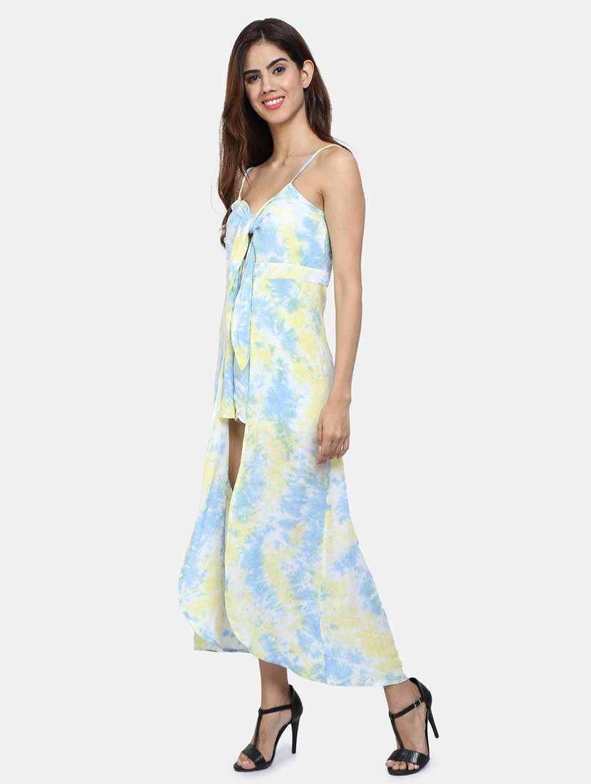 below knee high split leg jumpsuit with attached skirts - 19293300 -  Standard Image - 1