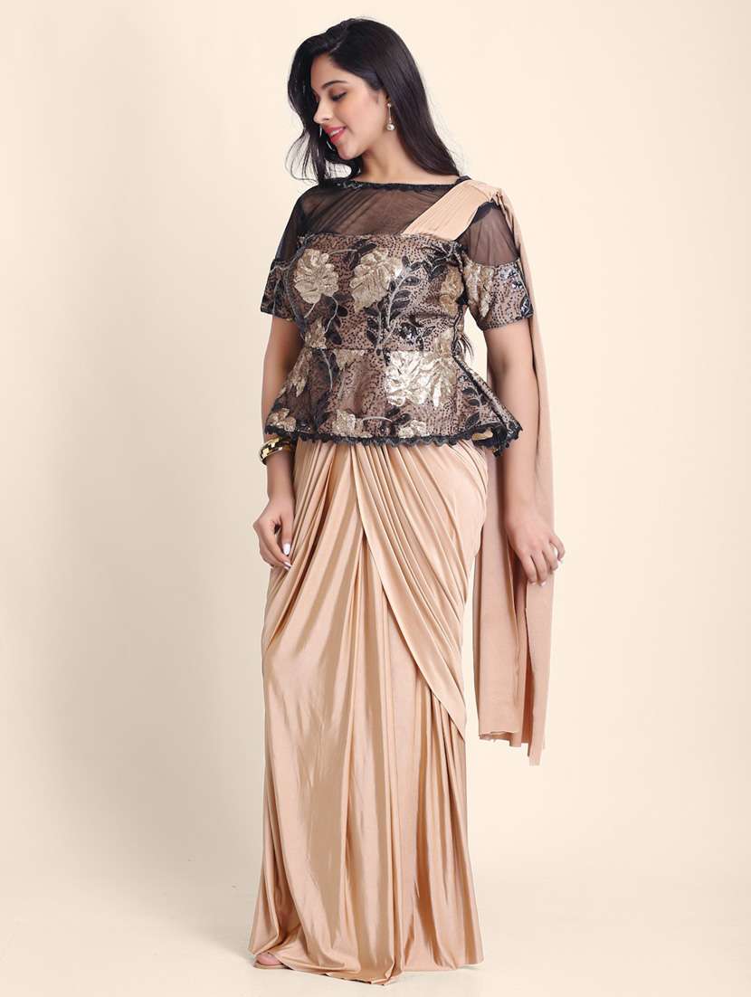 women's solid beige colored saree - 19294144 -  Standard Image - 1