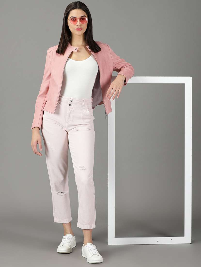Women Pink Solid Jacket - 19294573 -  Standard Image - 4