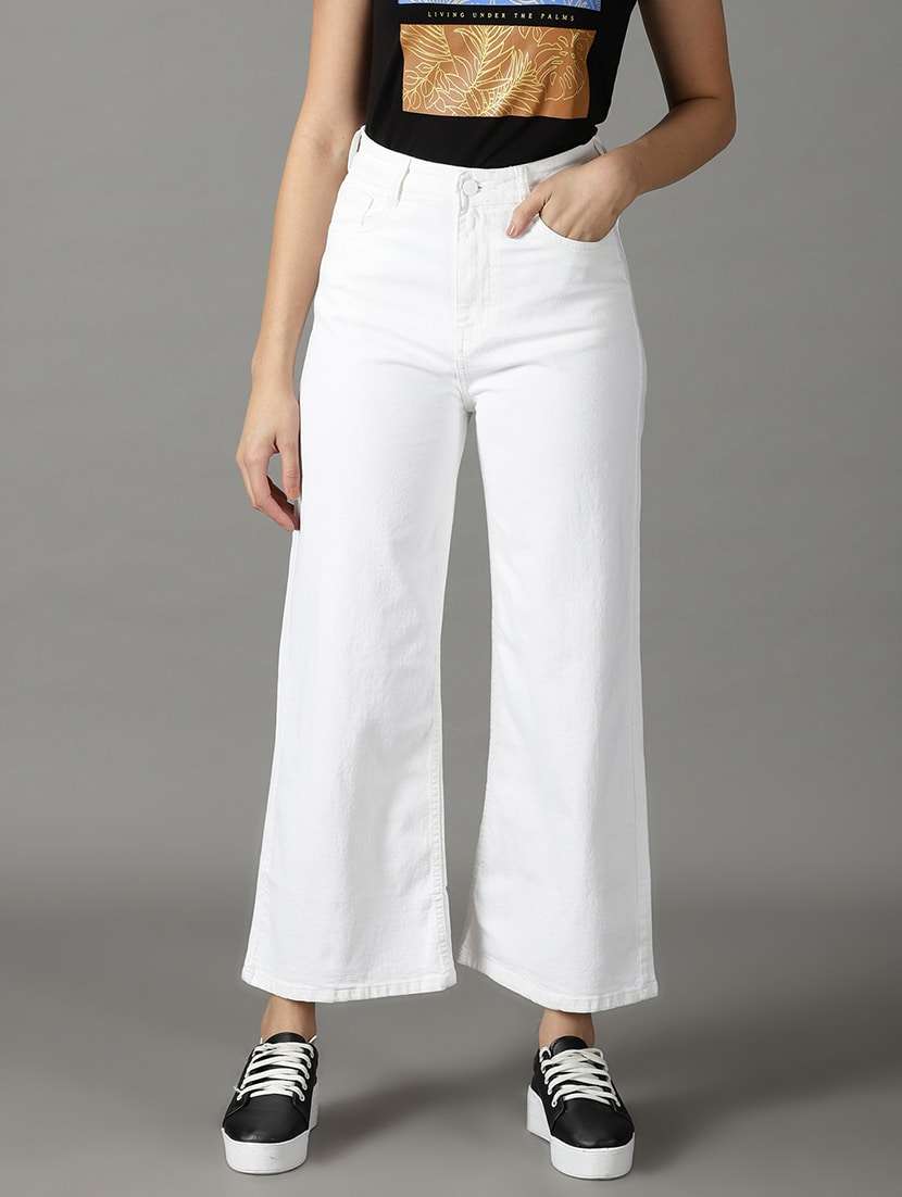 women's plain wide leg jeans