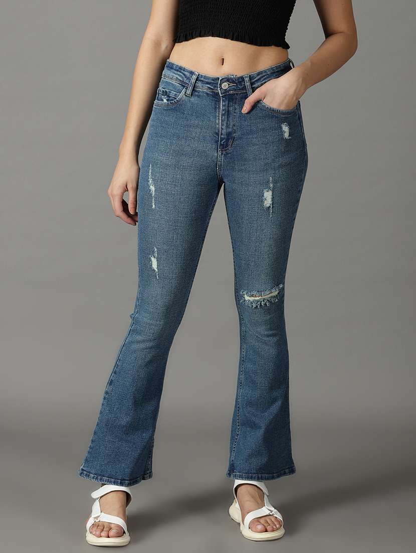 women's distress bootcut jeans