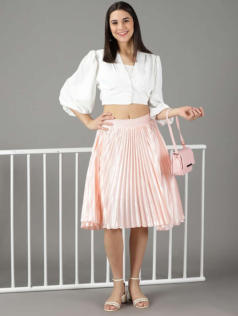 peach flared pleated skirt - 19294820 -  Standard Image - 4