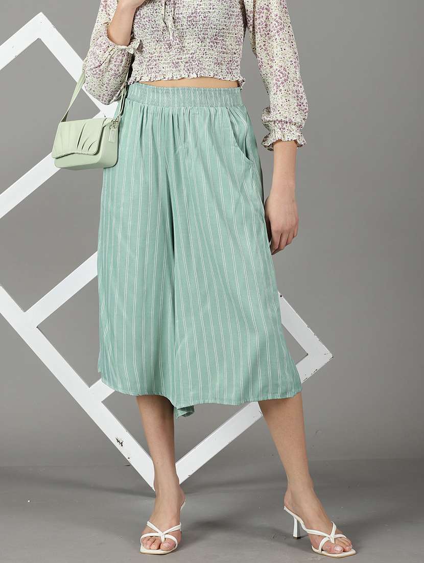 green cotton crop pant - 19295276 -  Standard Image - 1