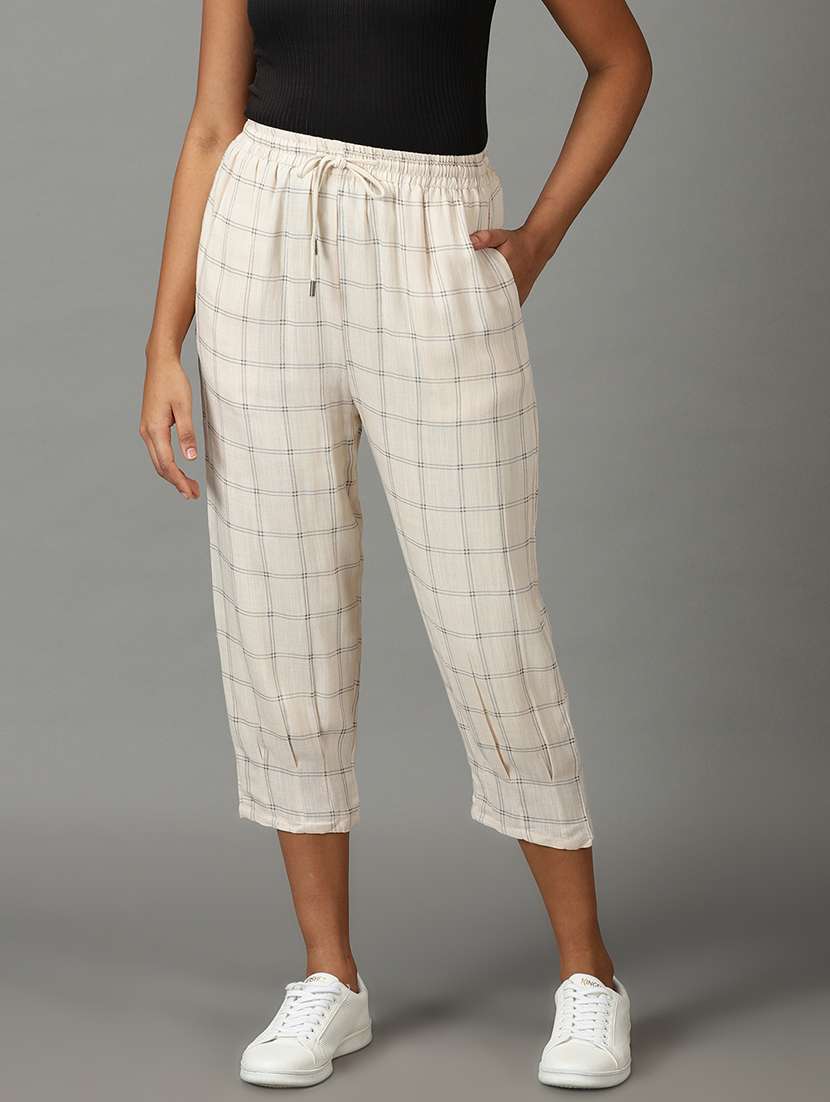 cream checkered trousers