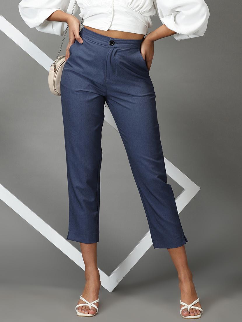 blue solid trouser - 19295306 - Standard Image - 1
