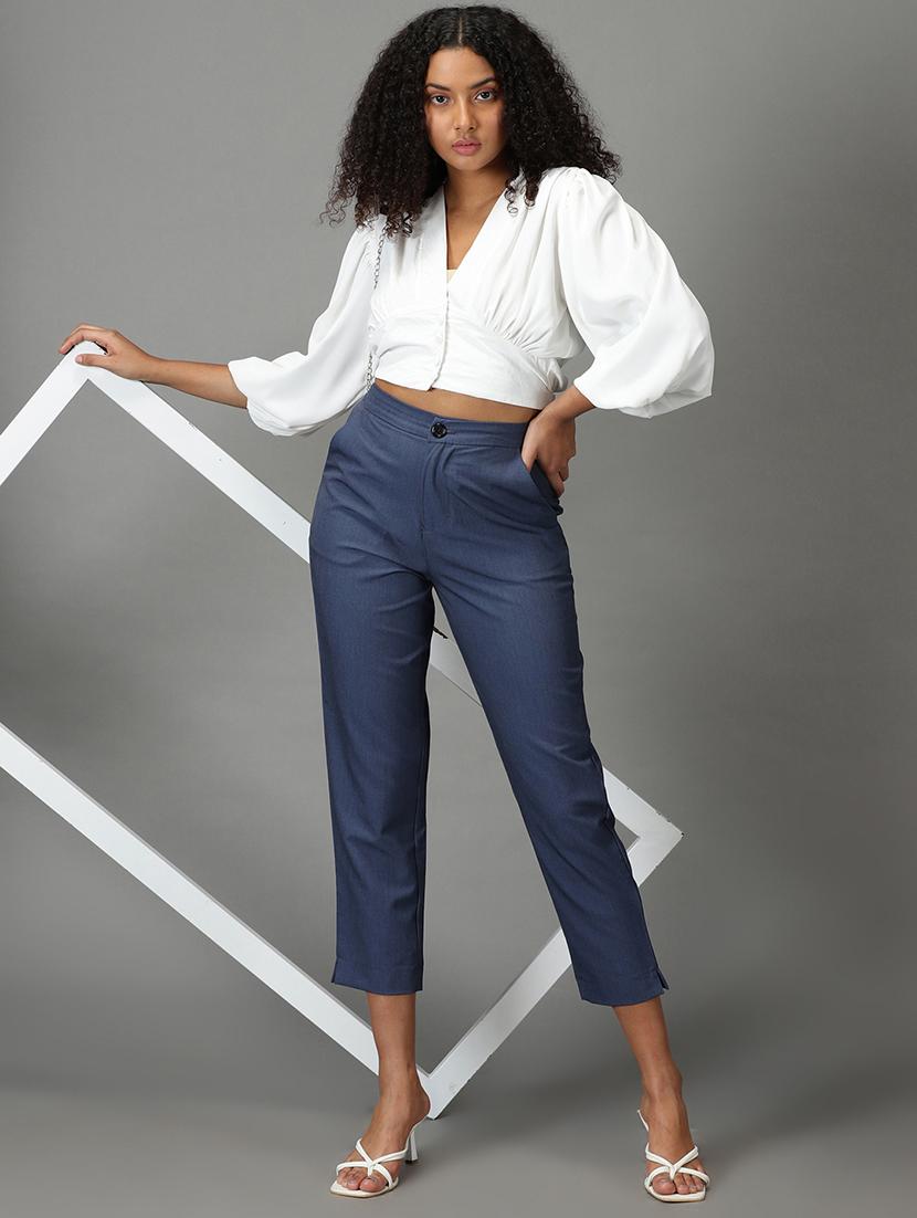 blue solid trouser - 19295306 - Standard Image - 4