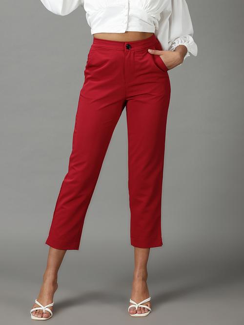 red solid trouser - 19295307 -  Standard Image - 0