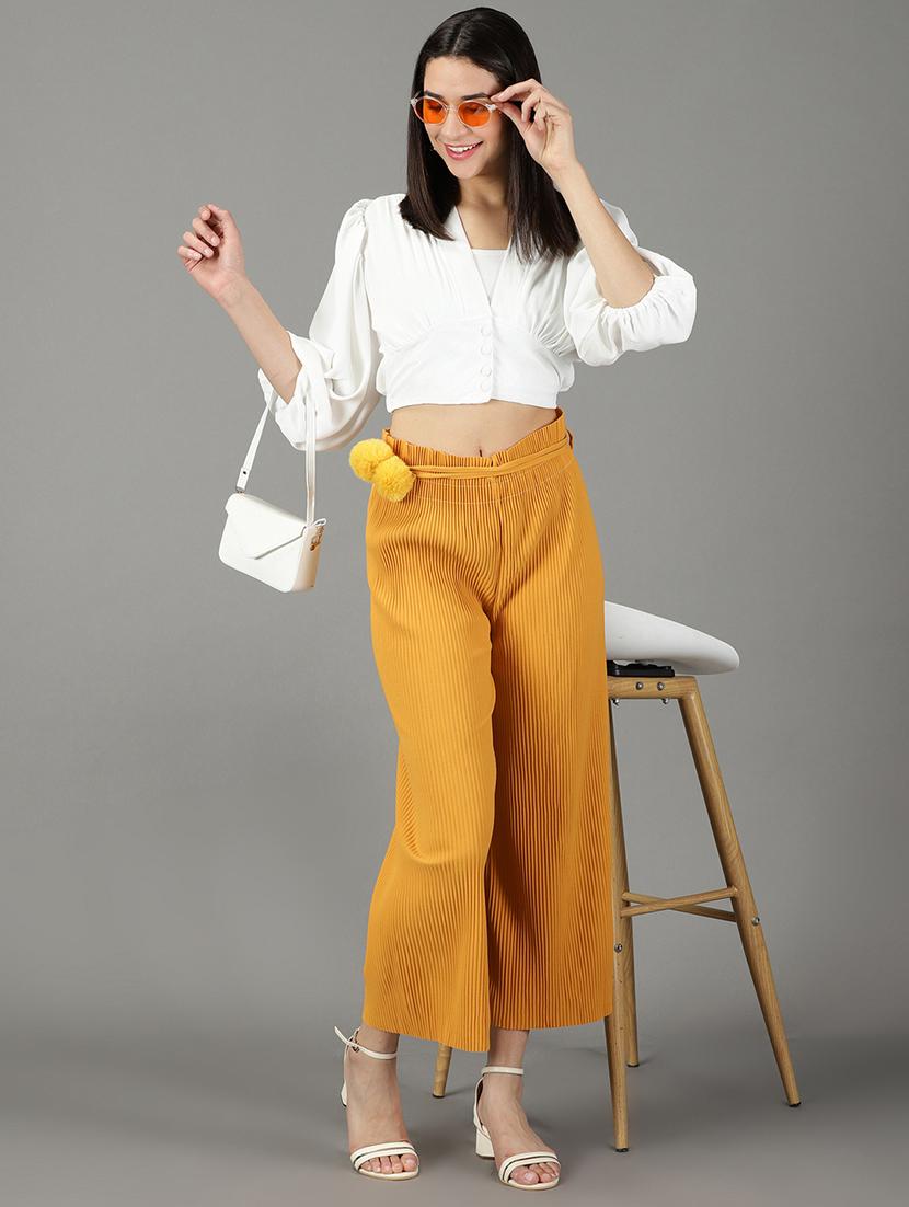 yellow solid trouser - 19295317 - Standard Image - 4