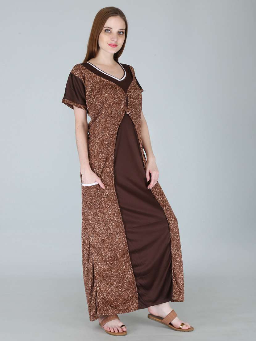 brown printed nighty - 19295342 - Standard Image - 1