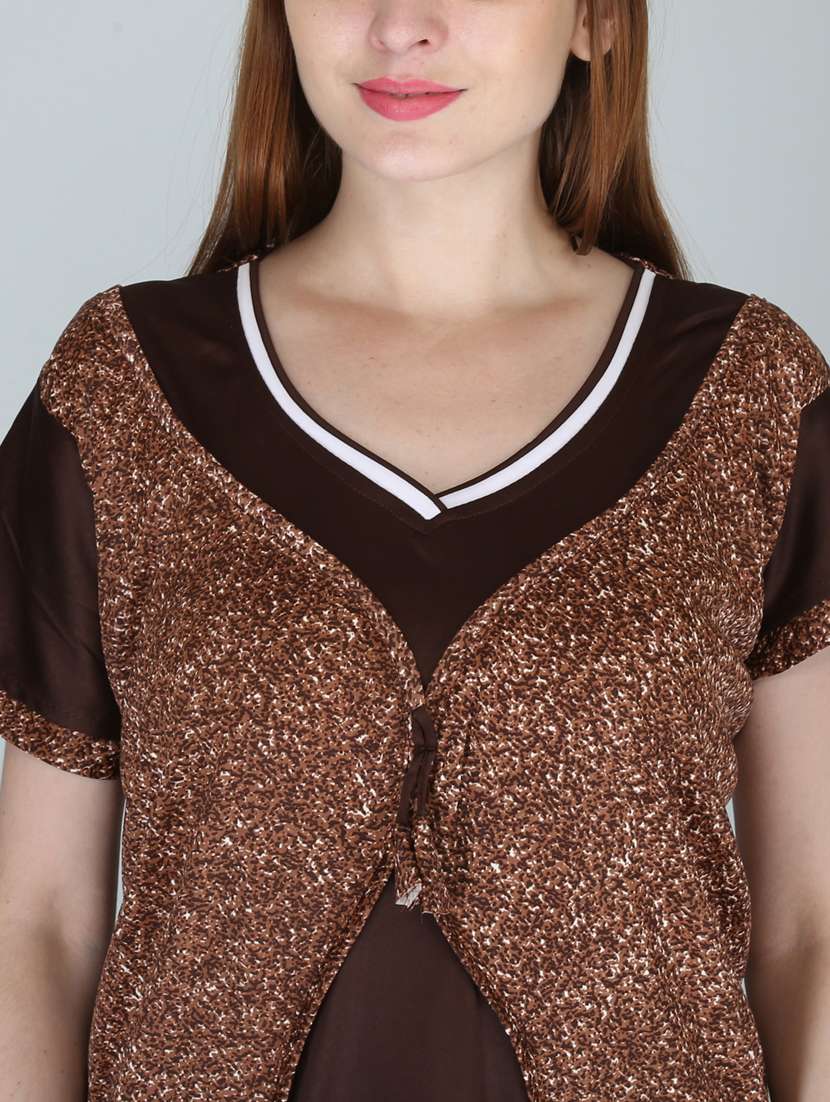brown printed nighty - 19295342 - Standard Image - 4