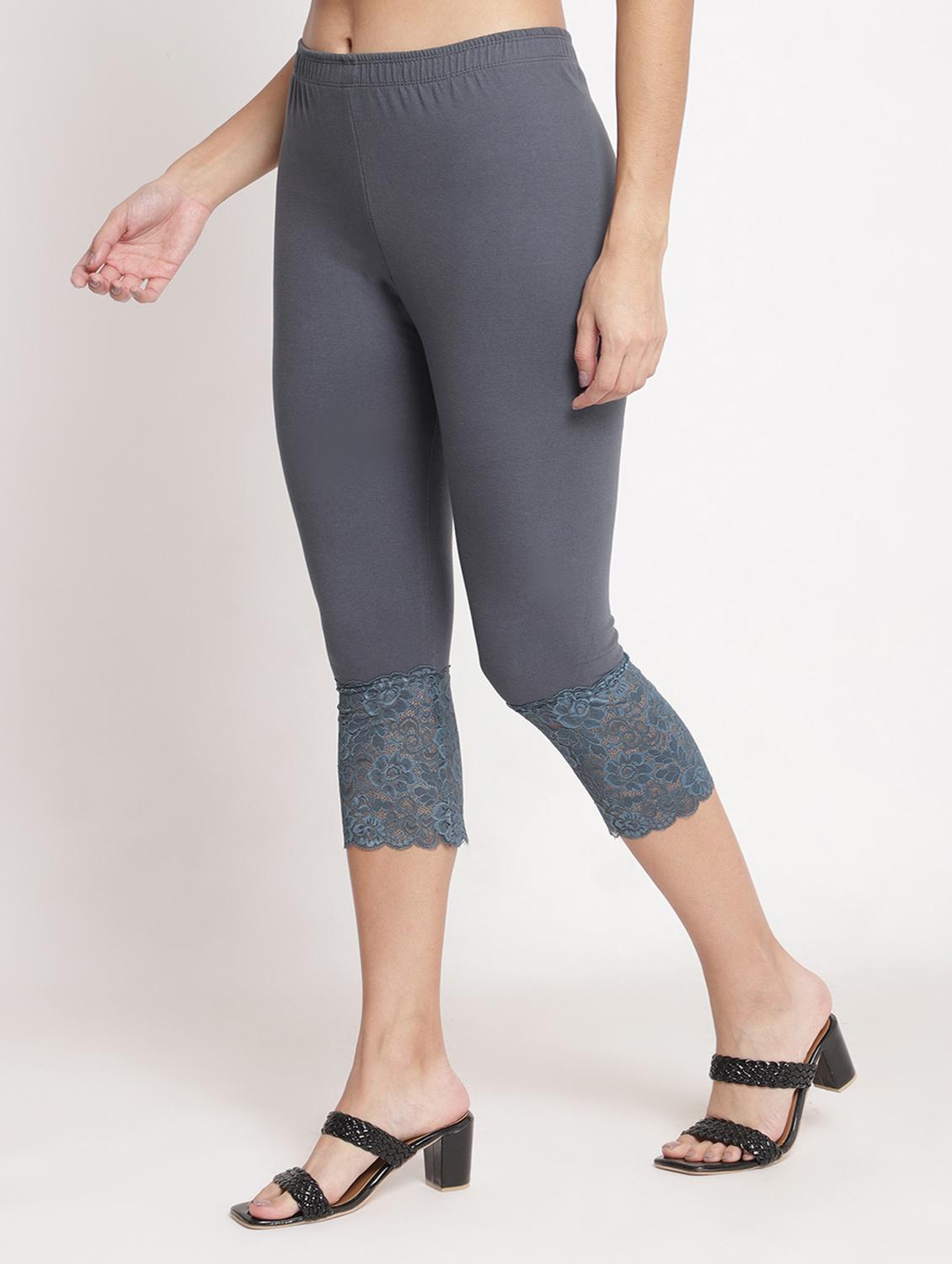 grey solid leggings capri - 19295515 -  Standard Image - 1