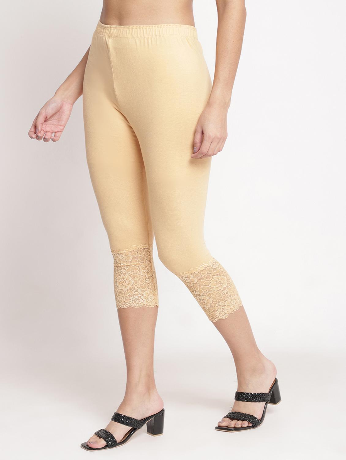 beige solid leggings capri - 19295517 -  Standard Image - 1