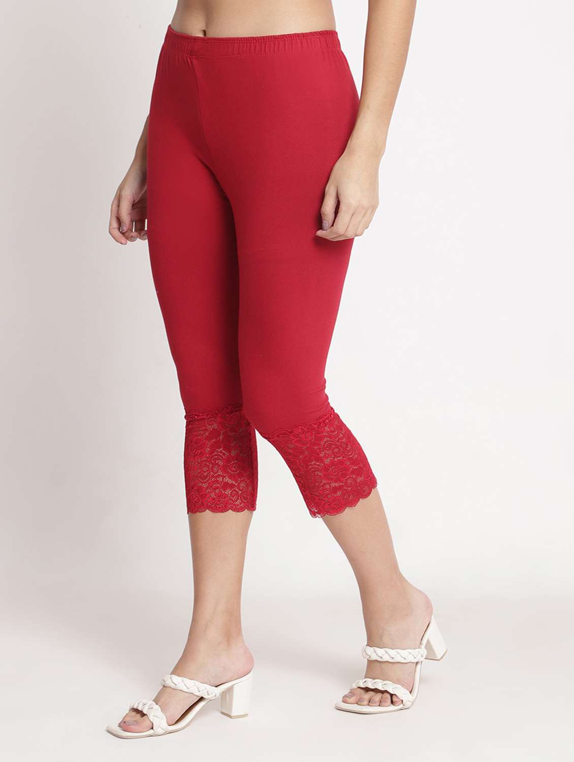 red solid leggings capri - 19295518 - Standard Image - 1