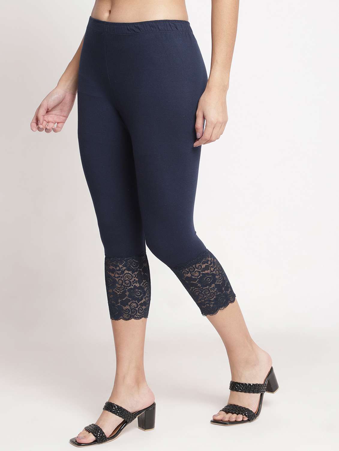 navy blue solid leggings capri - 19295519 -  Standard Image - 1