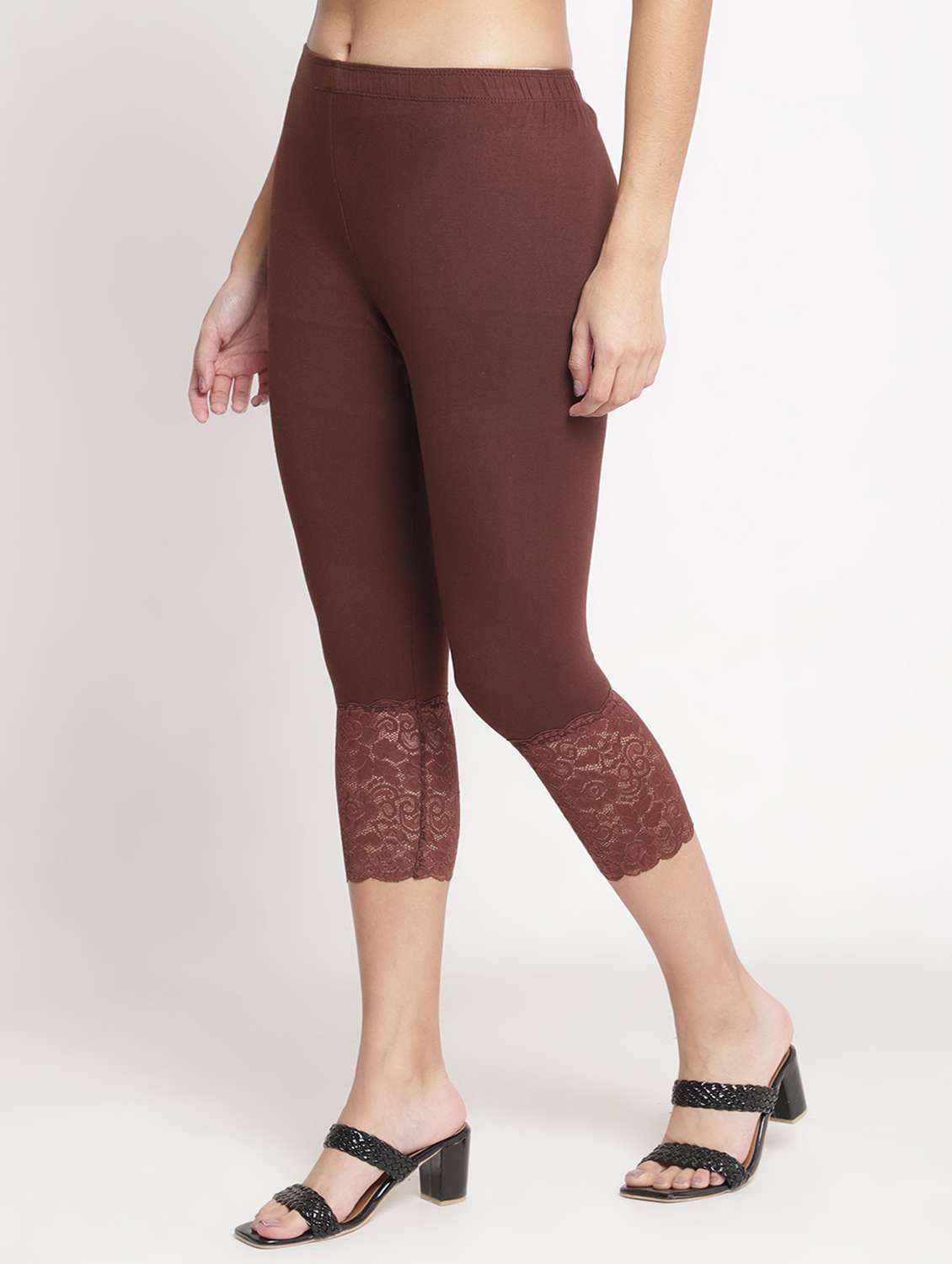 brown solid leggings capri - 19295520 - Standard Image - 1