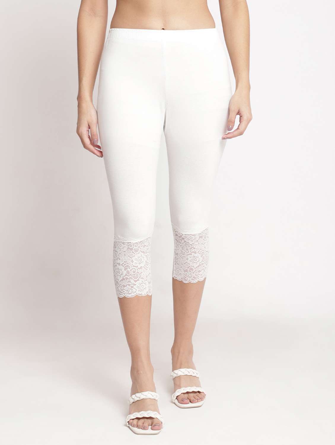 white solid leggings capri