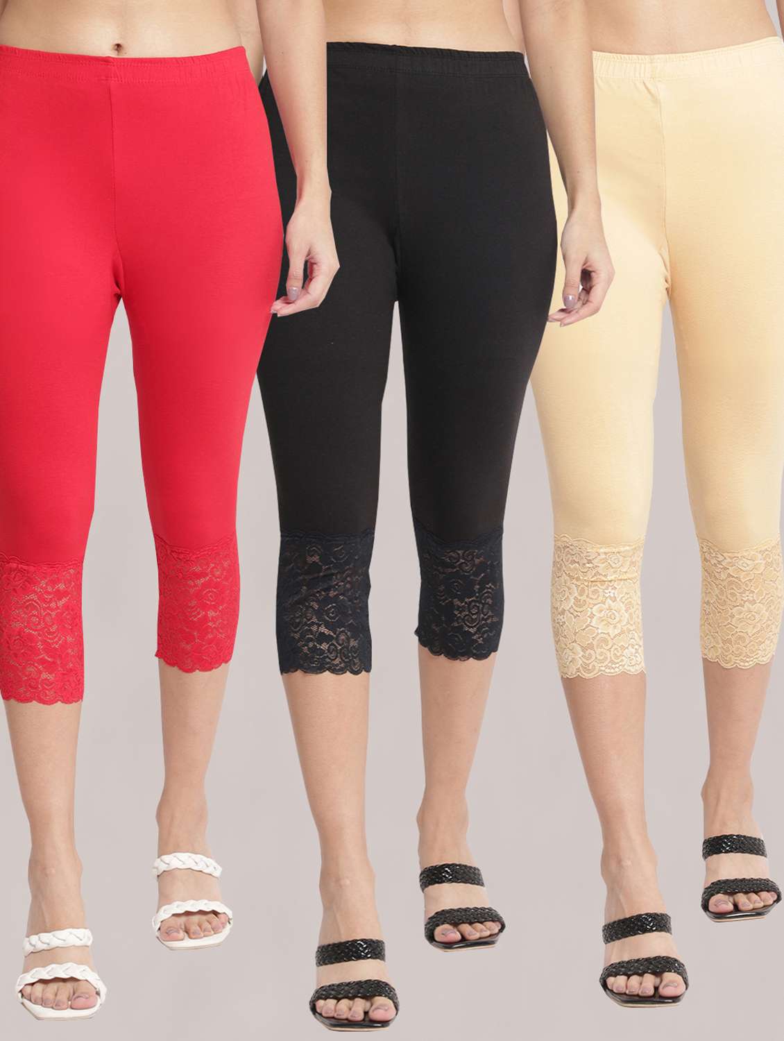 pack of 3 solid leggings capri