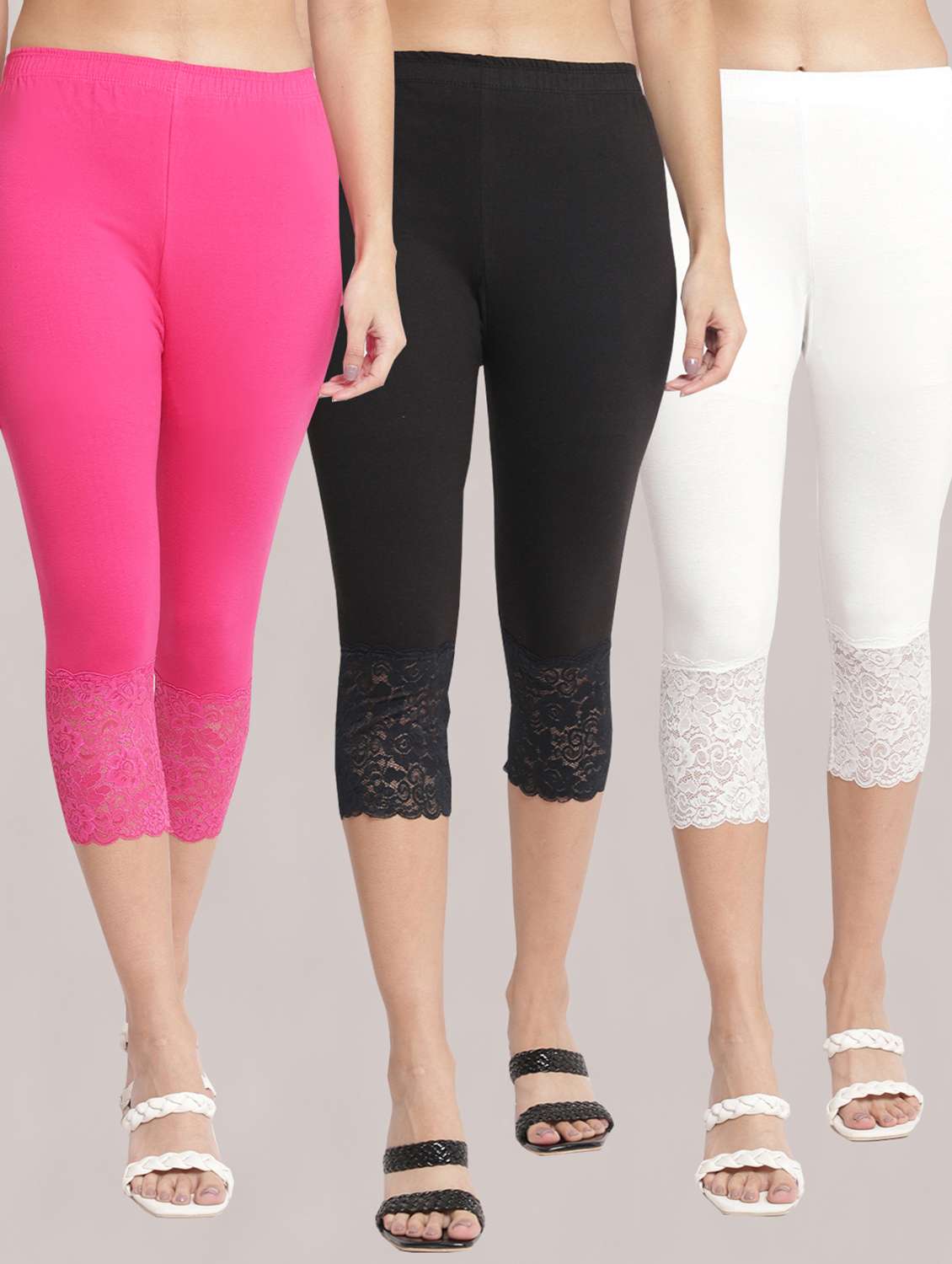 pack of 3 solid leggings capri