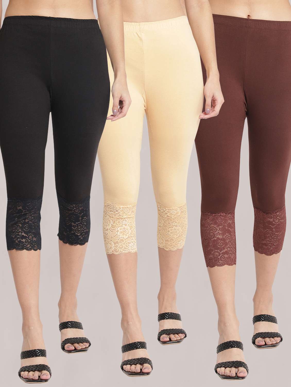 pack of 3 solid leggings capri