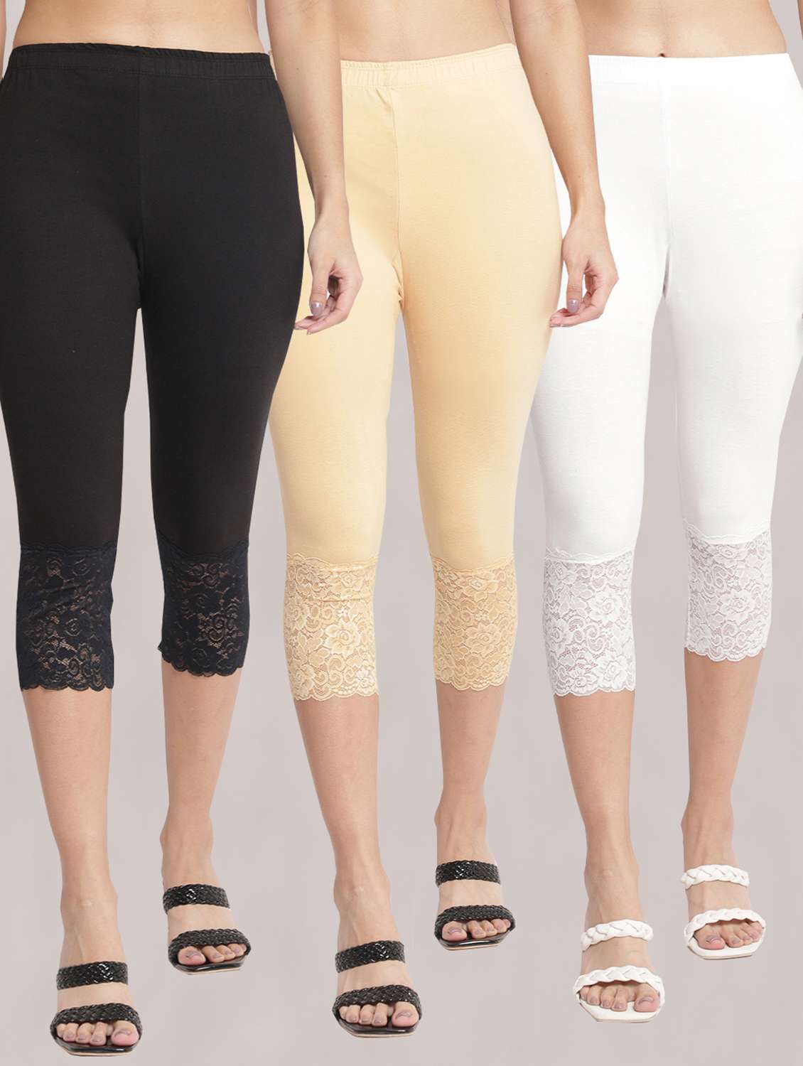 pack of 3 solid leggings capri