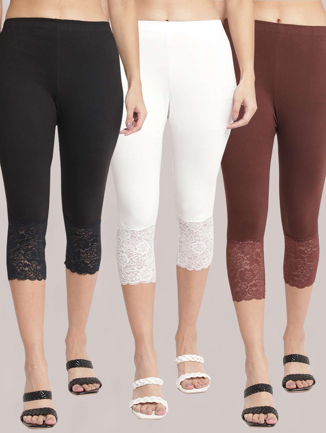 pack of 3 solid leggings capri