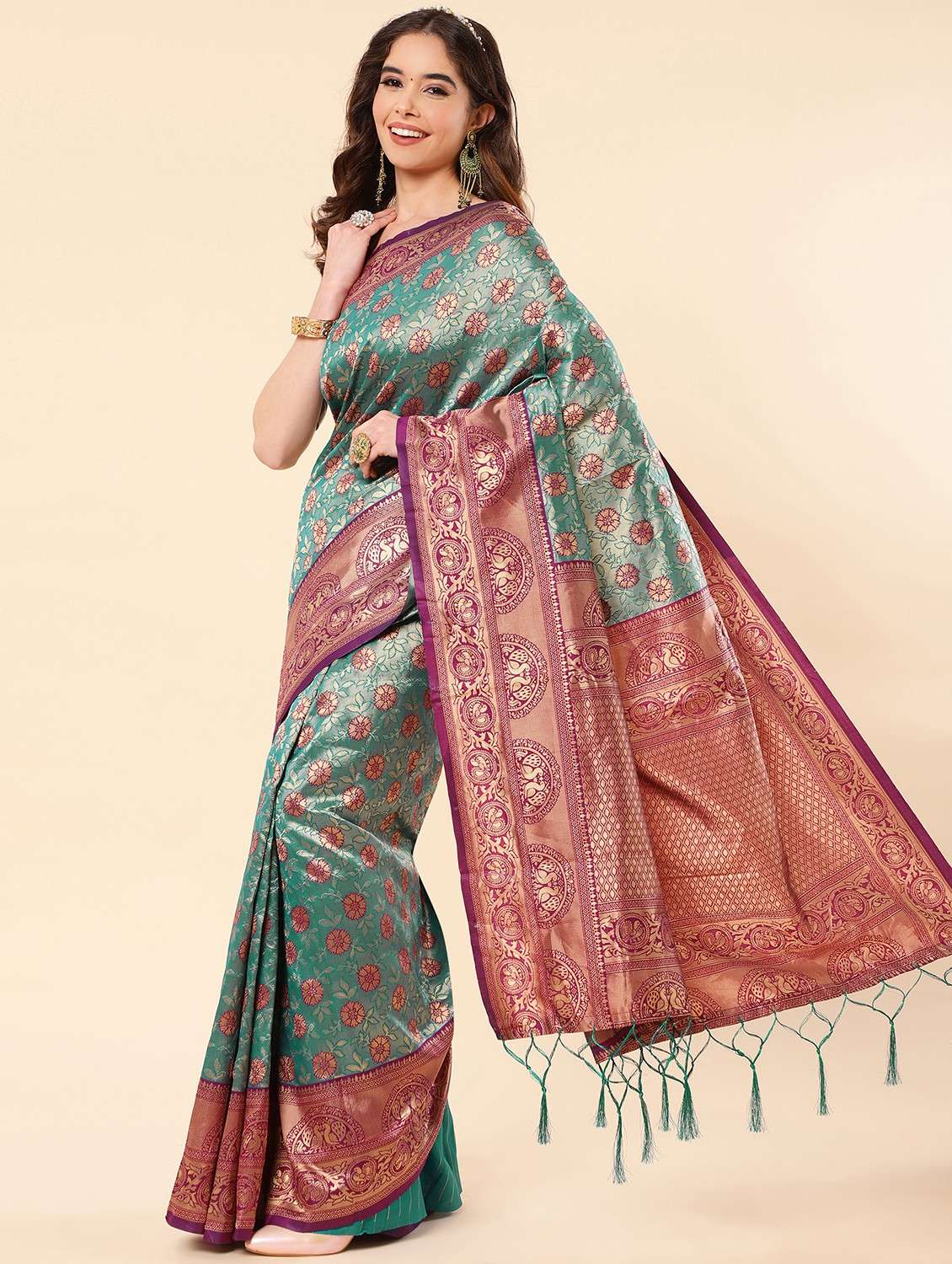 women's self design blue colored saree with blouse