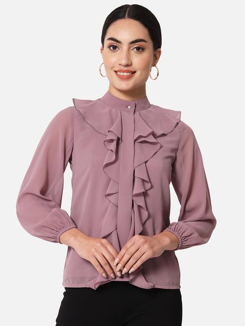 women's ruffle mandarin neck top - 19297665 - Standard Image - 0