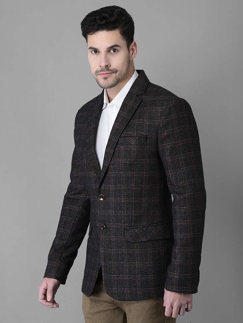 brown checkered single breasted formal blazer - 19298135 -  Standard Image - 1