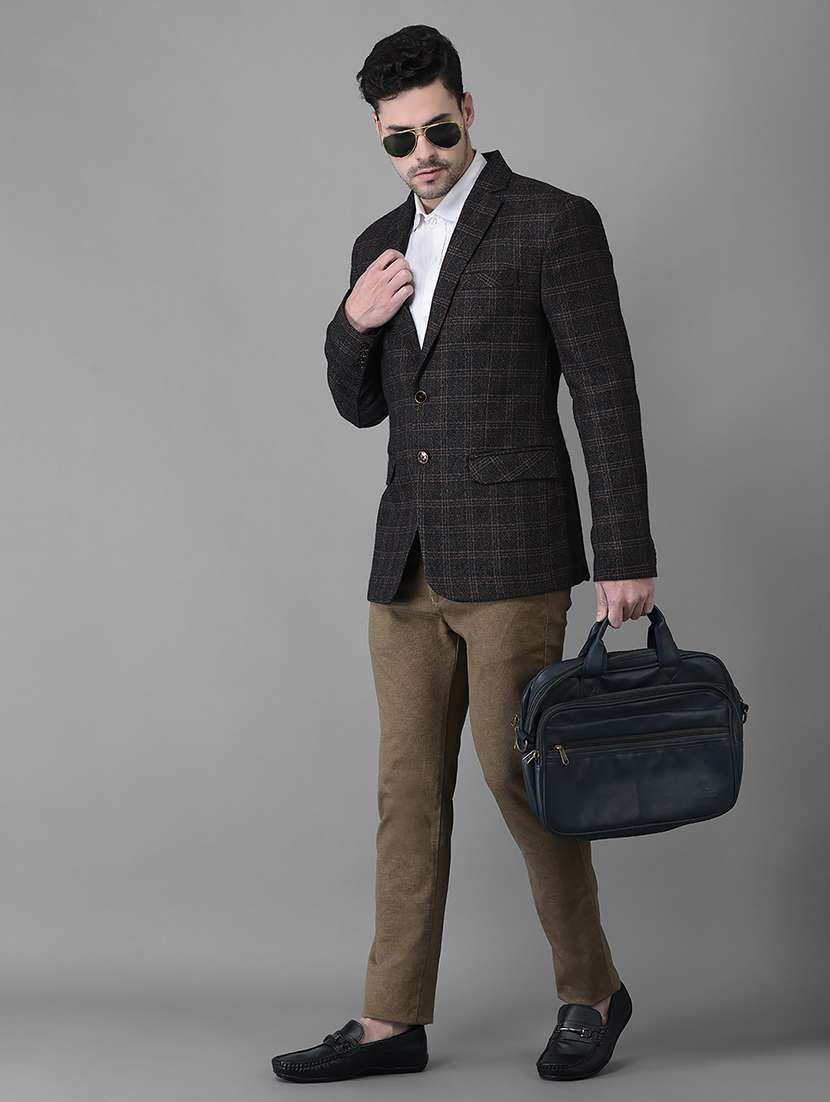 brown checkered single breasted formal blazer - 19298135 -  Standard Image - 4