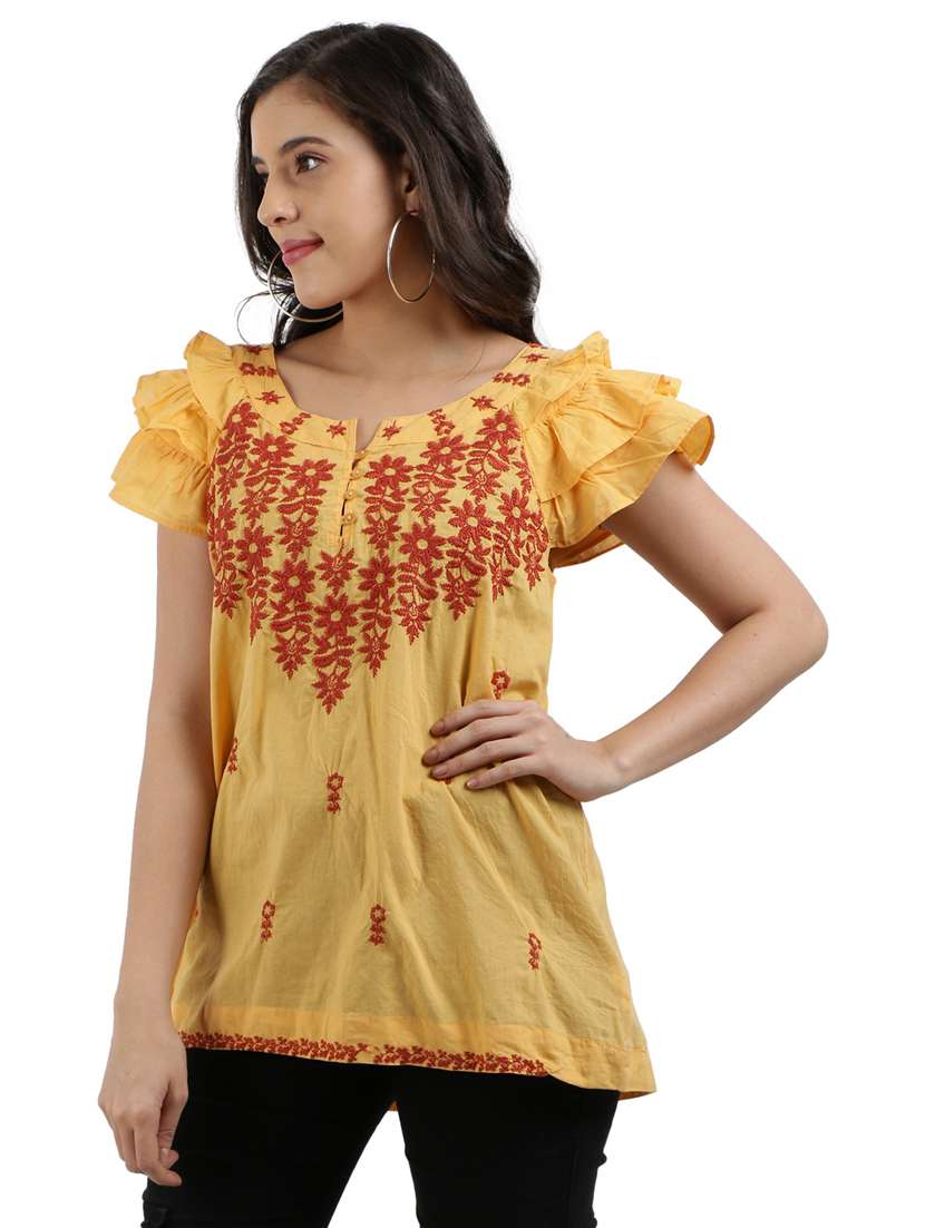 women's ruffle notch neck top - 19298389 -  Standard Image - 1