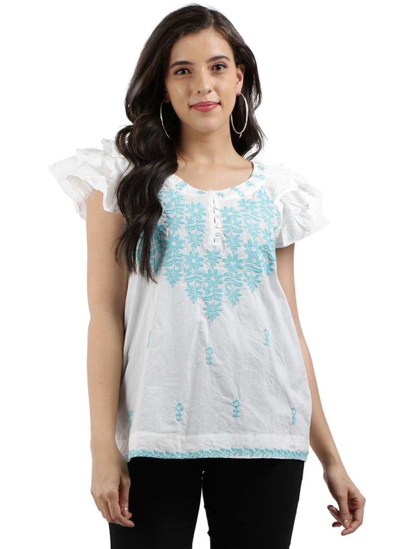 women's ruffle round neck top