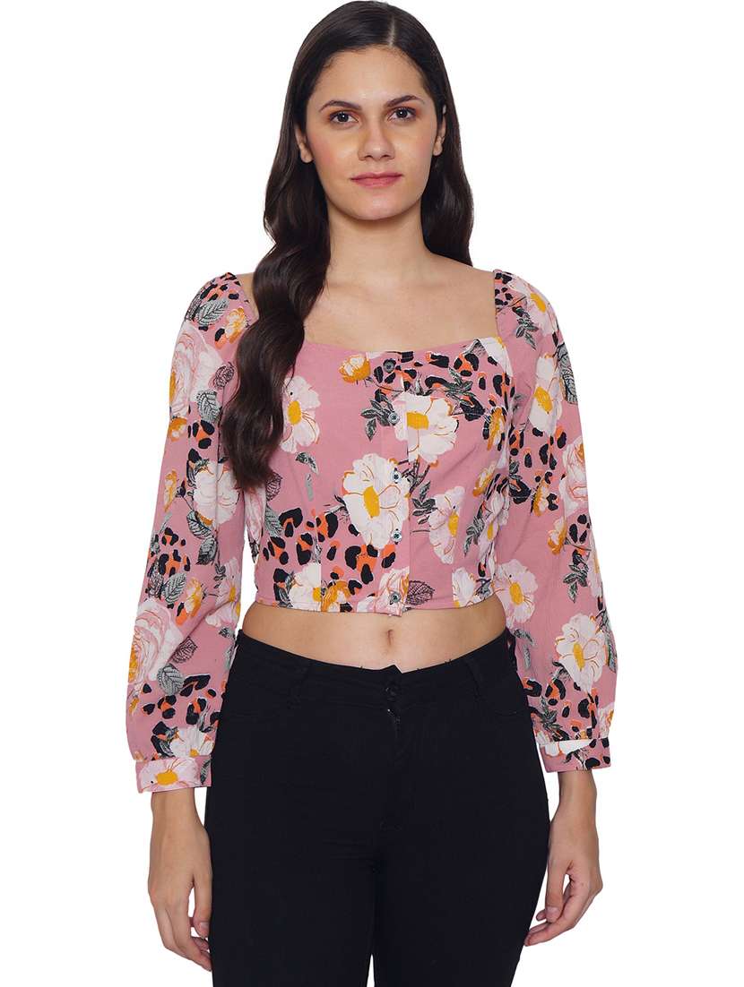 women's crop round neck top