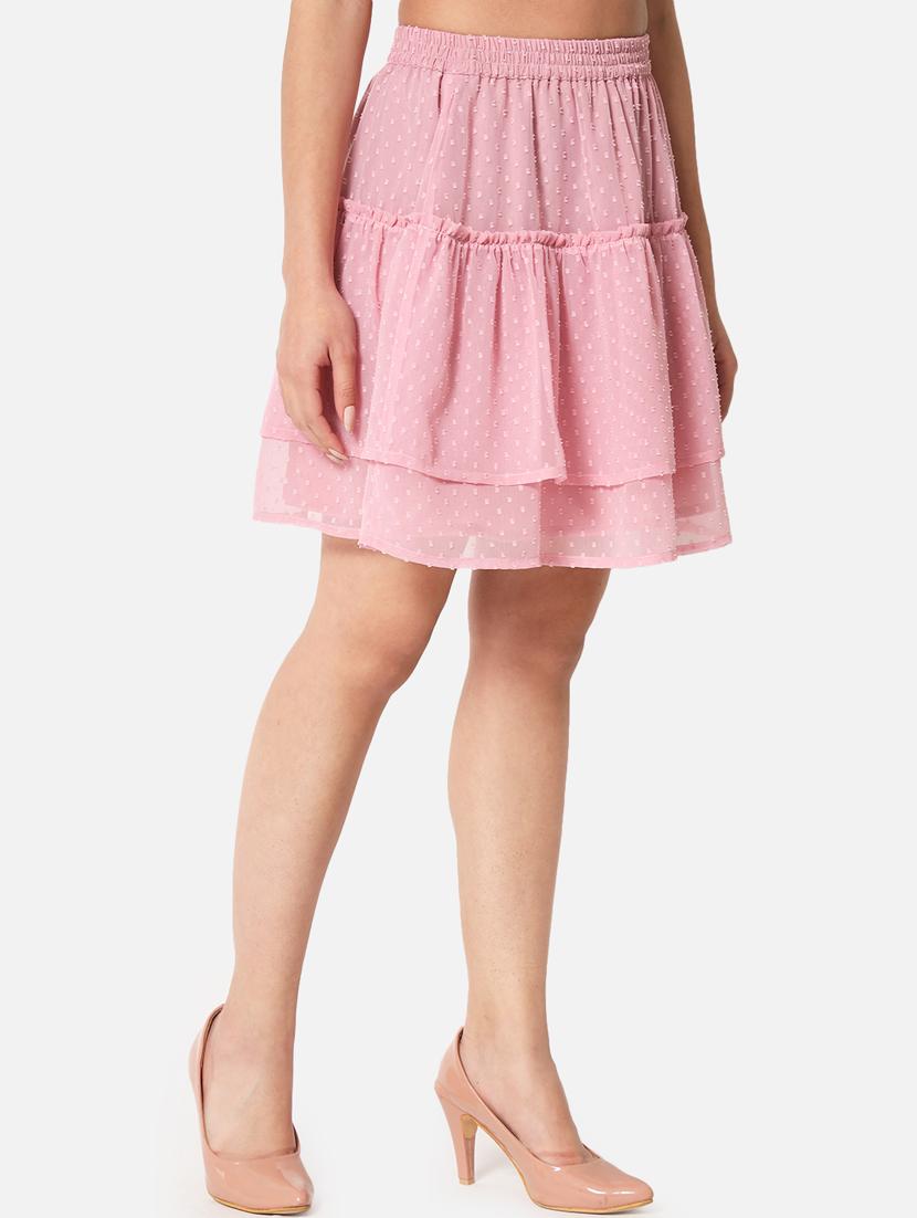pink georgette layered skirt - 19298634 -  Standard Image - 1