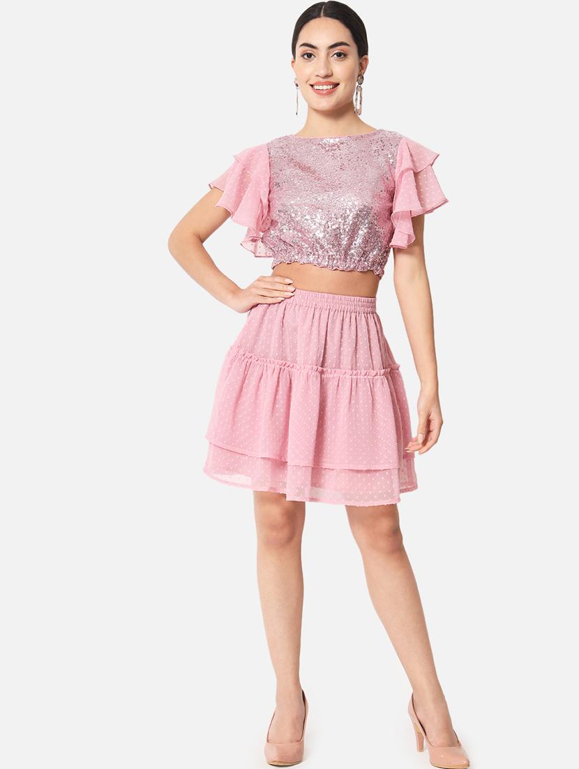 pink georgette layered skirt - 19298634 - Standard Image - 4