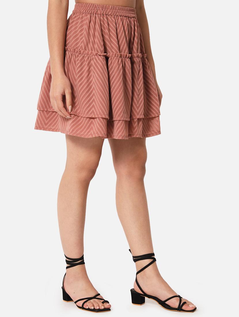 peach self cdesigned layered skirt - 19298635 - Standard Image - 1