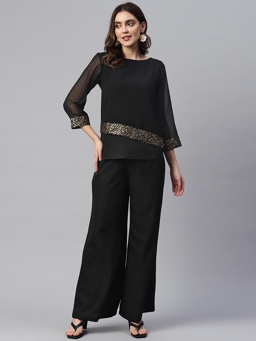 black solid top and palazzos set set - 19298813 -  Zoom Image - 0