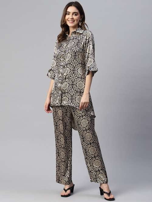 black printed top and trouser set